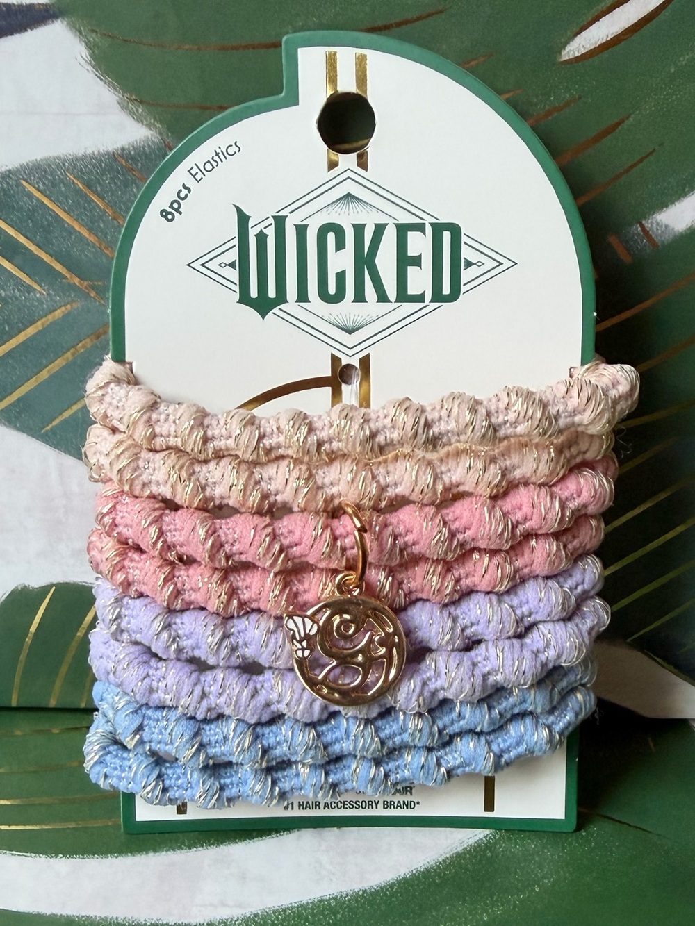 Scünci Wicked Glinda 8pc Pastel Gold Hair Elastics Charm NWT